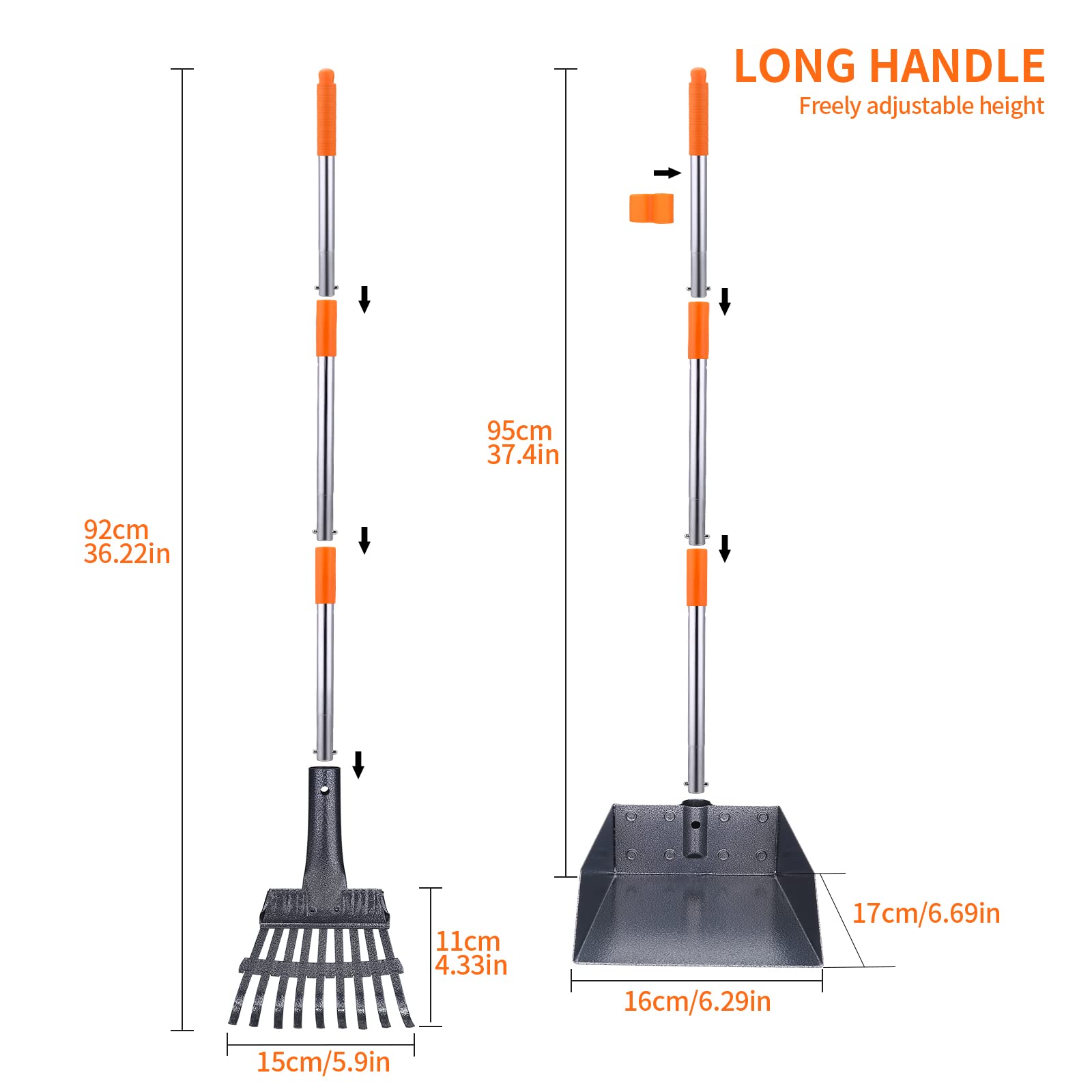 HAPPY HACHI Recoge Cacas de Perros, con Mango Ajustable en Longitud, Dog Pooper Scooper Set, Recogedor de cacas metálico 2 Pack, S