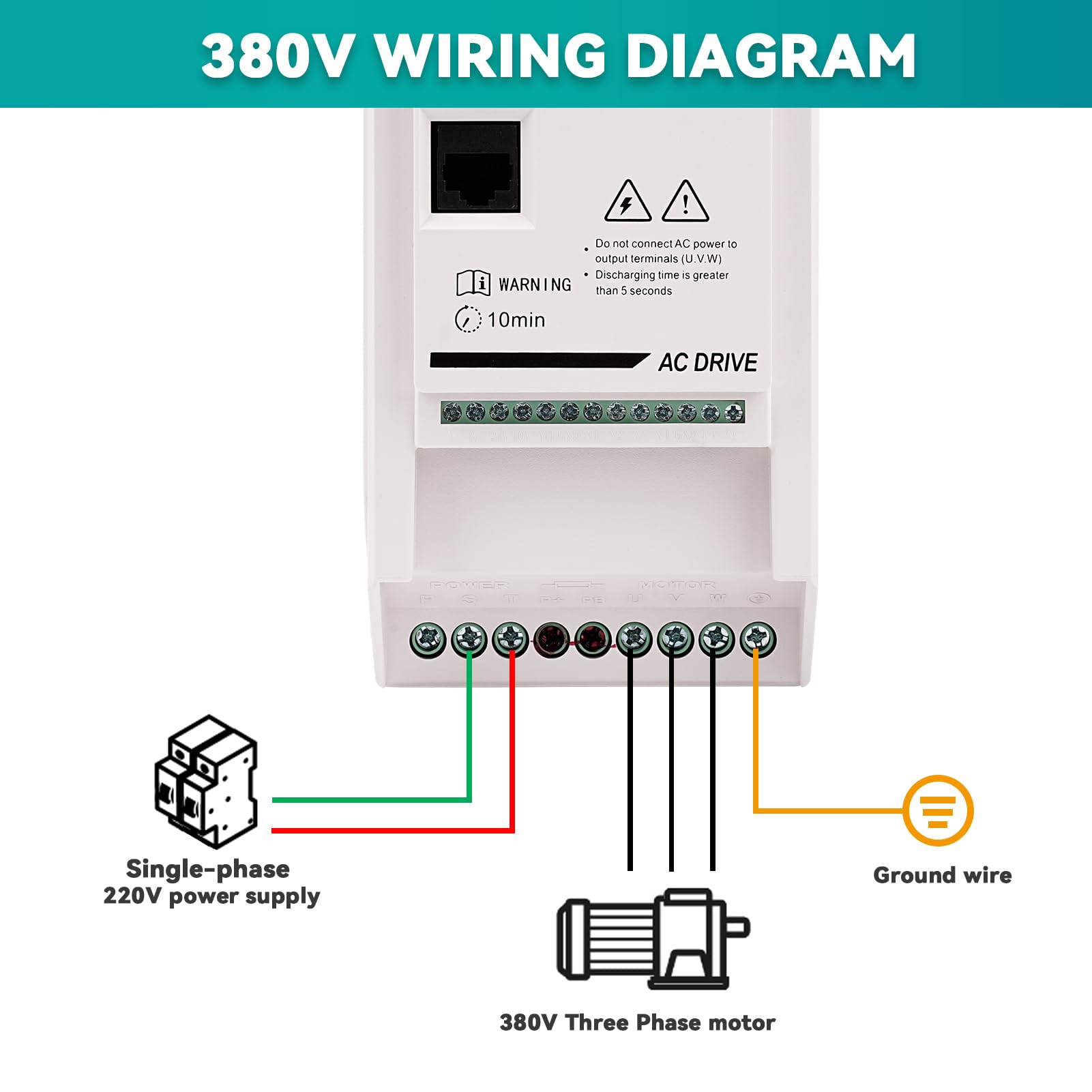 Variador de frecuencia 4KW VFD Controlador de Velocidad Entrada monofásica de 220V Salida trifásica de 380V CNC Convertidor de Frecuencia ZHB600-4KW con Cable de extensión 2m