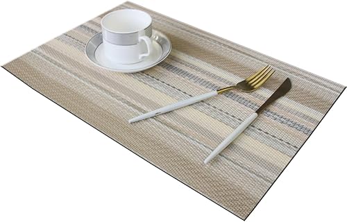 Miniatura 5 de Manteles individuales para mesa de cocina, manteles individuales lavables de PVC fáciles de limpiar, juego de 8 manteles individuales (beige)