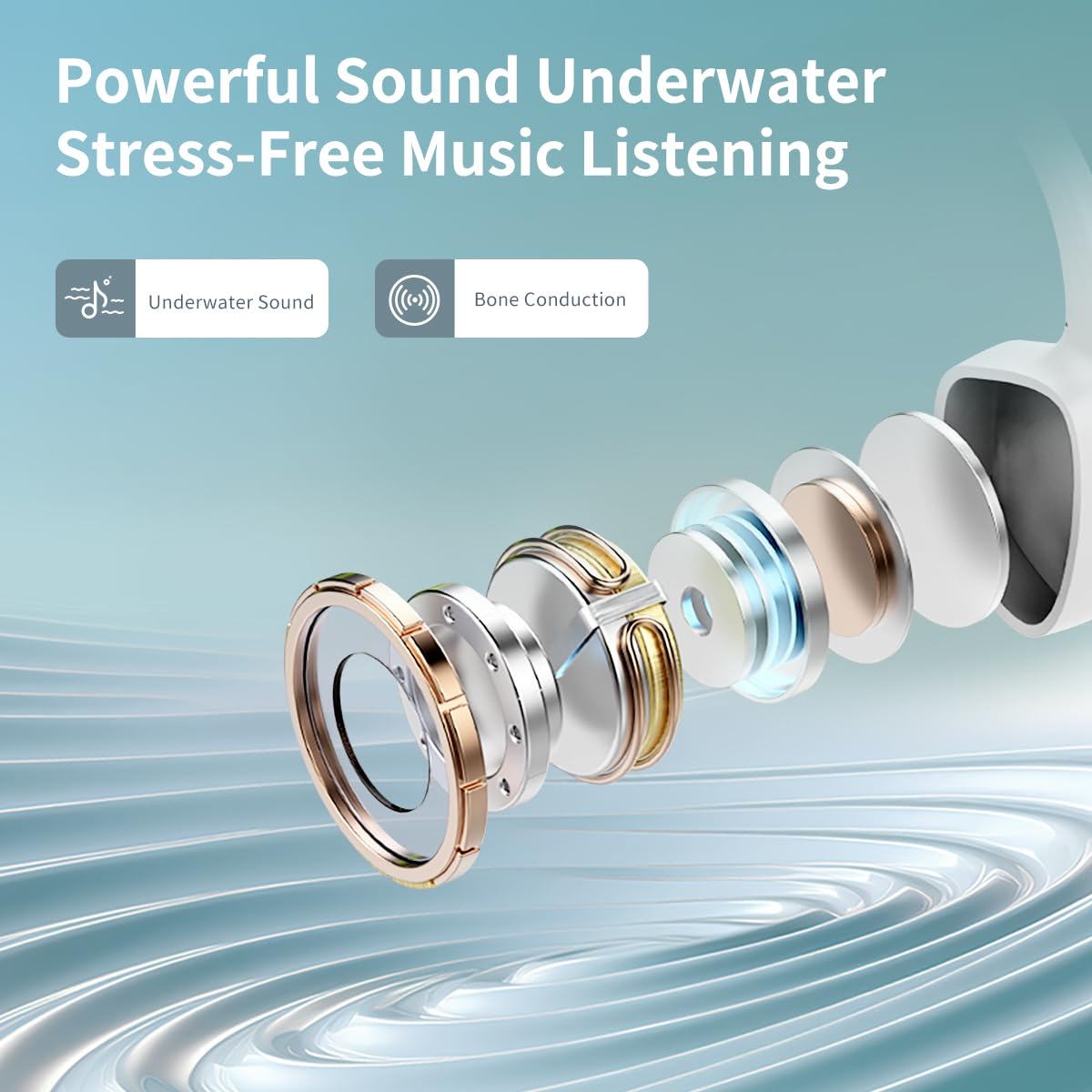 Langsdom AirSwim - Auriculares de conducción ósea, IPX8, impermeables, silicona agradable a la piel, memoria de 32 GB, batería de 8H, modo Bluetooth y MP3, ajuste cómodo para correr y nadar (verde