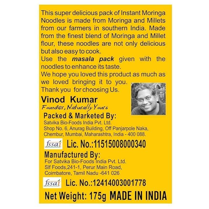 Image of Naturally Yours Moringa Instant Ramen Noodles | Shigru Leaf, Millet & Whole Wheat | No Maida, Not Fried | No Onion No Garlic, Jain Friendly | Ready in 2 Minutes | Masala Inside | 175g Pack of 2