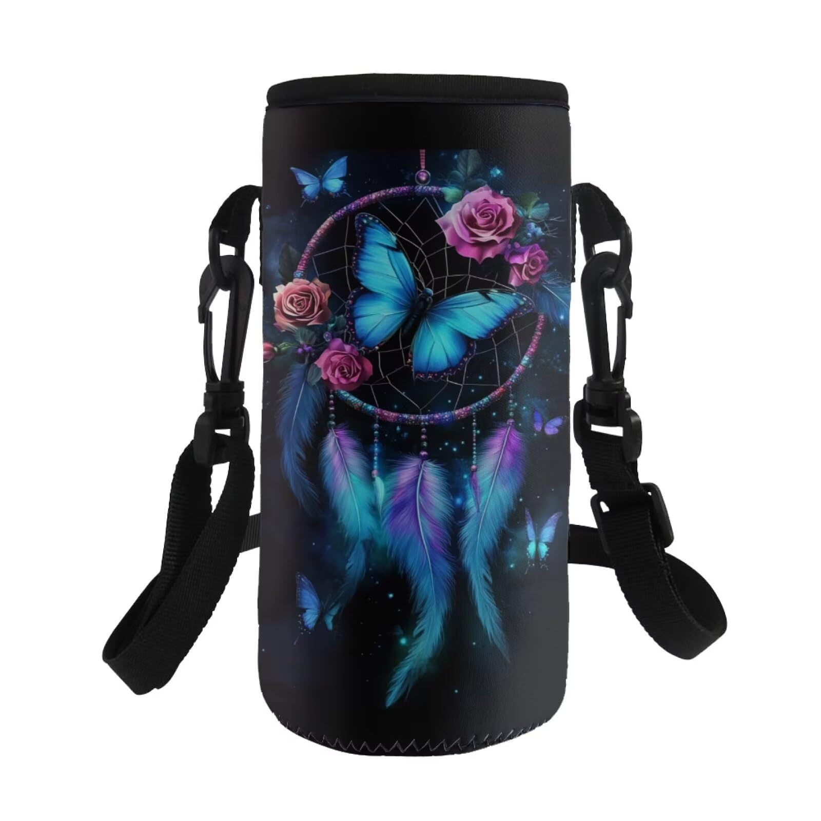 COEQINE Water Bottle Carrier Bag Case, Insulated Neoprene Holder Cover 1000ML with Adjustable Shoulder Strap, Sling Sleeve Pouch for School Stainless Steel/Glass/Plastic Bottles, Arts Butterfly — image 1