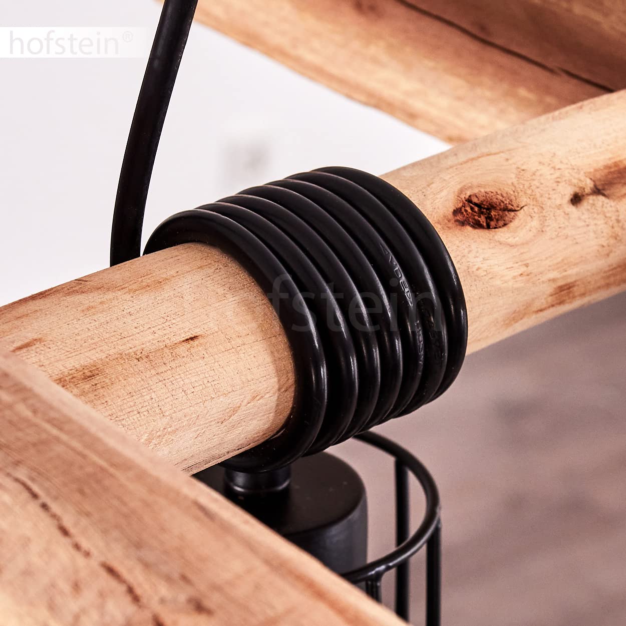 Lampada a sospensione Gondo, lampada allungata in metallo/legno in nero/legno, lampada a soffitto a 4 luci, paralumi a reticolo, regolabile individualmente, altezza massima 193cm, E27, senza lampadine