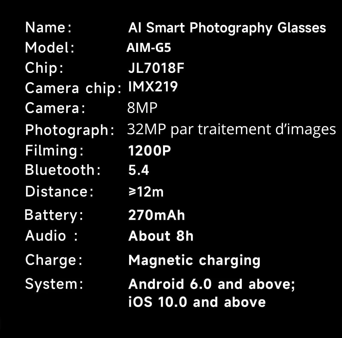 Générique 2026 Lunettes Smartglasses AI Caméra Full HD 290mAh Haute AutonomieProtection UV, Bluetooth, Musique, Traduction
