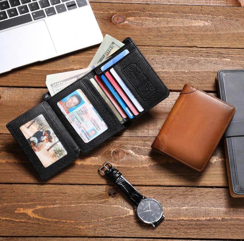 Genuine Leather Zipper Wallet for Men, RFID Blocking Bifold Design with Coin Pocket and Large Capacity (Brown) - Image 5