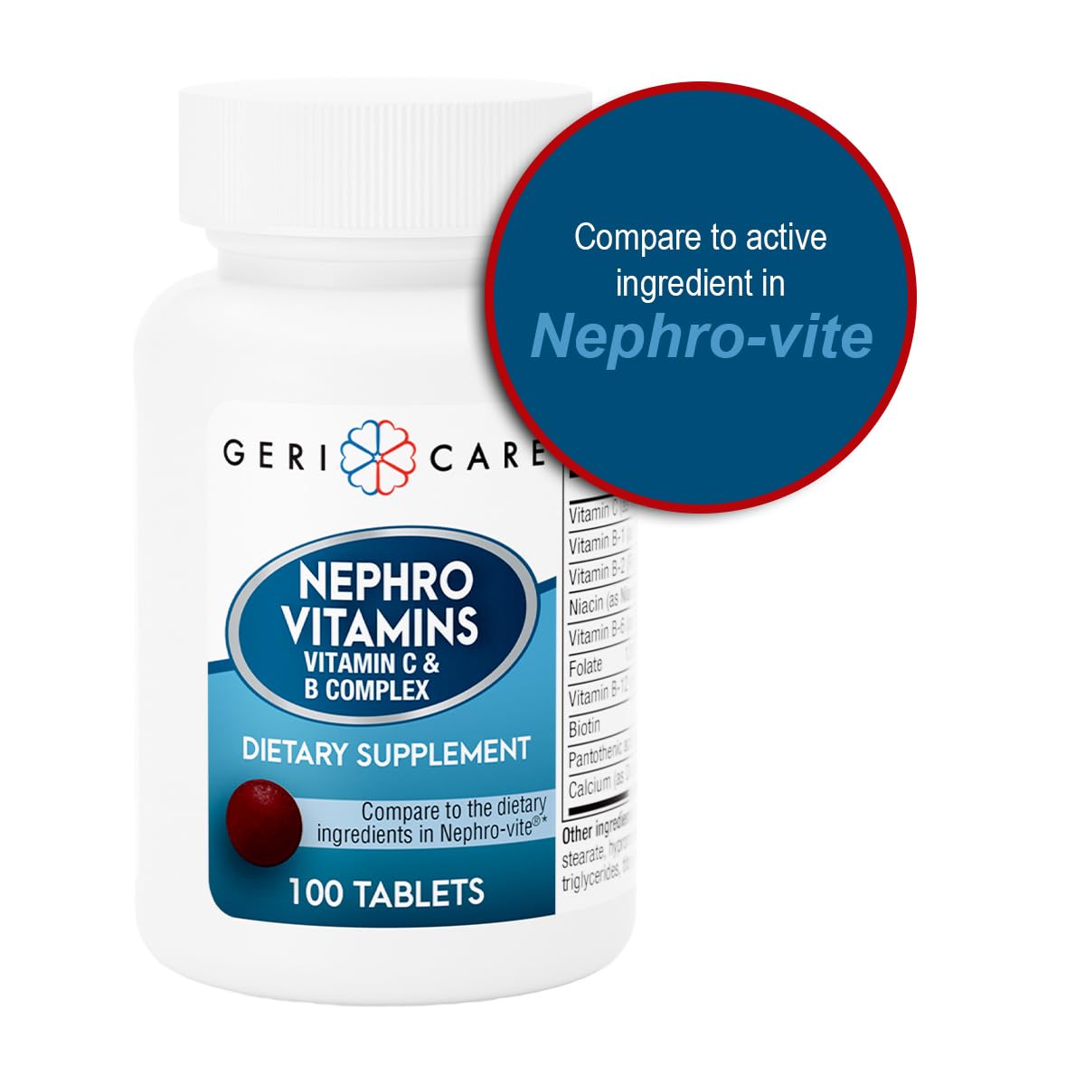 GeriCare Nephro Vitamin C & B Complex Tablets, 100 Count – Daily Kidney Health & Energy Support, Immune System Boost, Antioxidant Protection & Metabolism Support (Pack of 1) : Health & Household