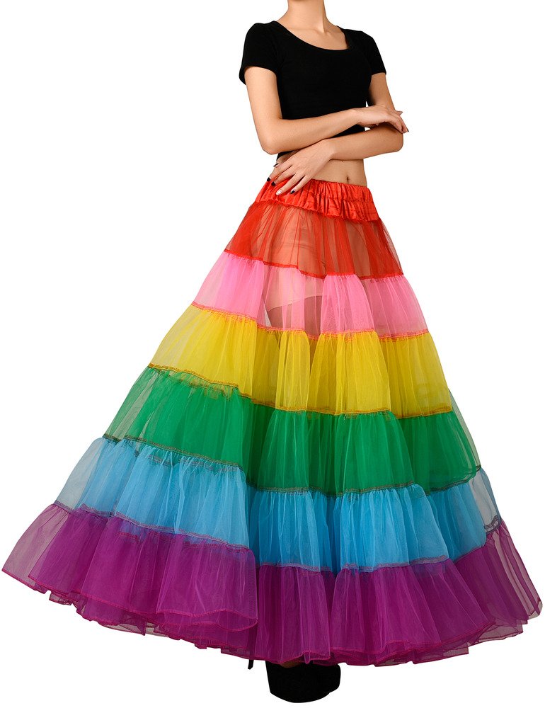 Edith qi Capas del arco iris tutú/falda/vestido de la enagua/Baile, Fiesta de la boda de Clubwear, tamaño XS, S, M, XL, XXL