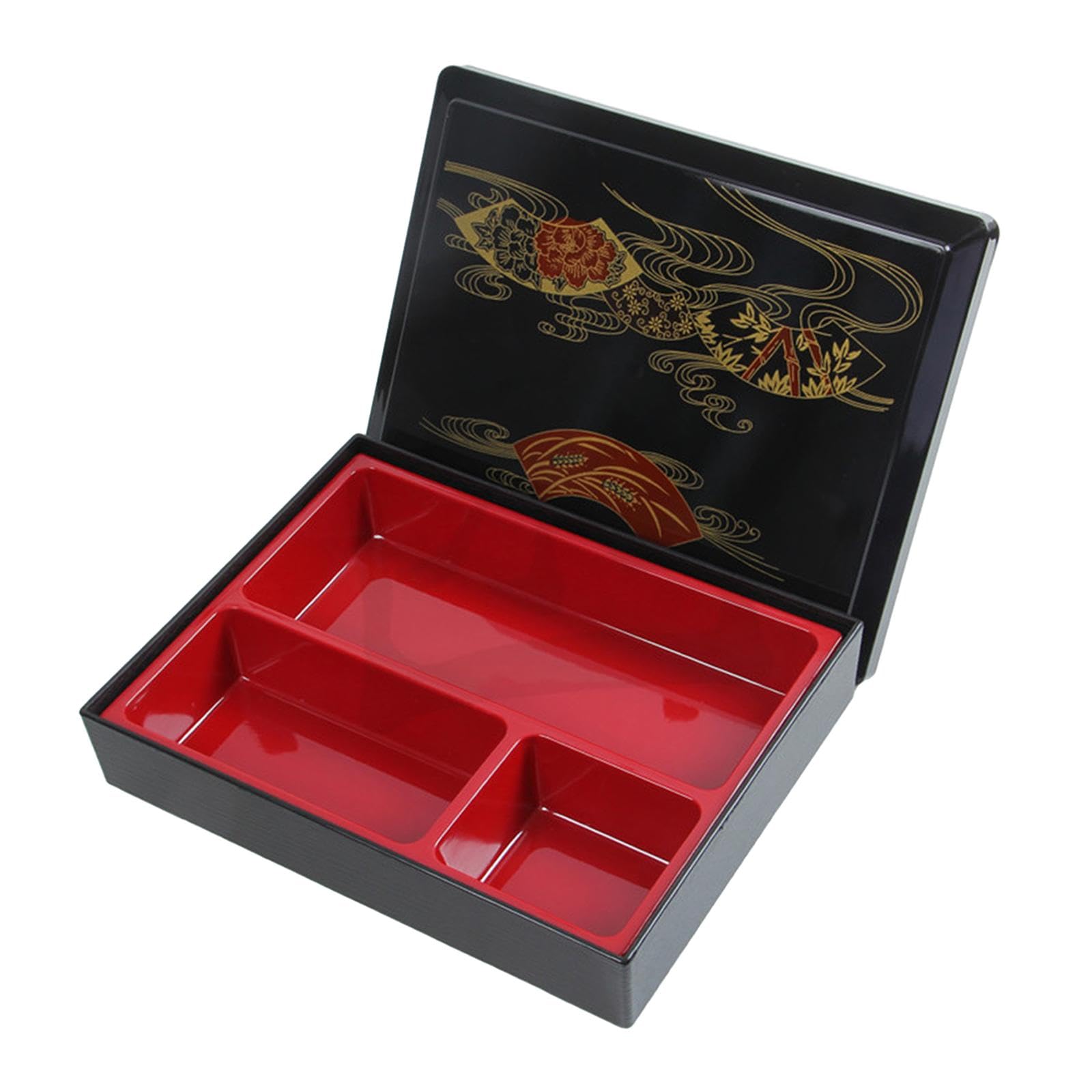 Bento Japonais Boîte à Déjeuner Plateau de Service avec Couvercle Récipient Alimentaire Trois Compartiments Matériau Facile à Nettoyer Adapté Bureau