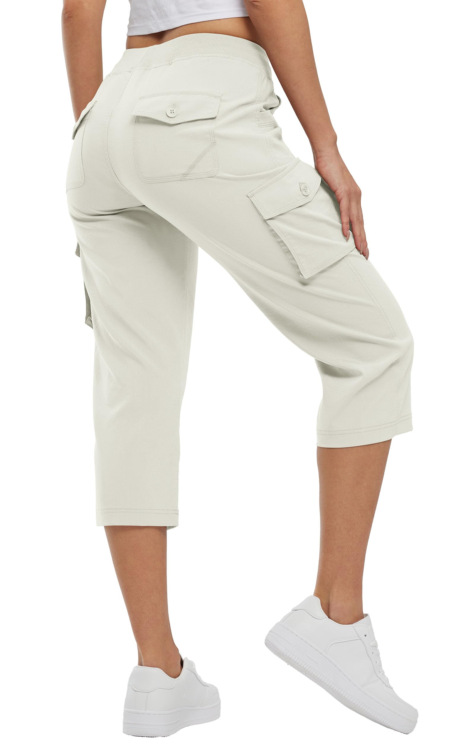 YSENTO Pantalon de randonnée 3/4 pour femme - Pantalon d'été 3/4 - Pantalon cargo léger et extensible - Pantalon fonctionnel