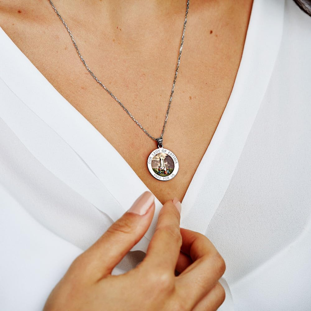 PicturesOnGold.com Our Lady of Fatima Religious Medal Color - 2/3 Inch Size of Dime, Sterling Silver - Image 3