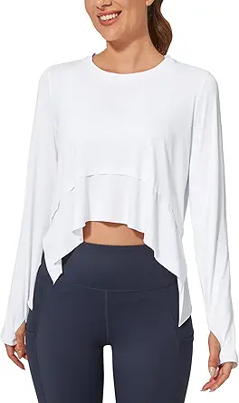 G4Free Women's UPF 50+ Sun Shirts Lightweight Long Sleeve Workout T-Shirts UV Protection Quick Dry Crop Tops