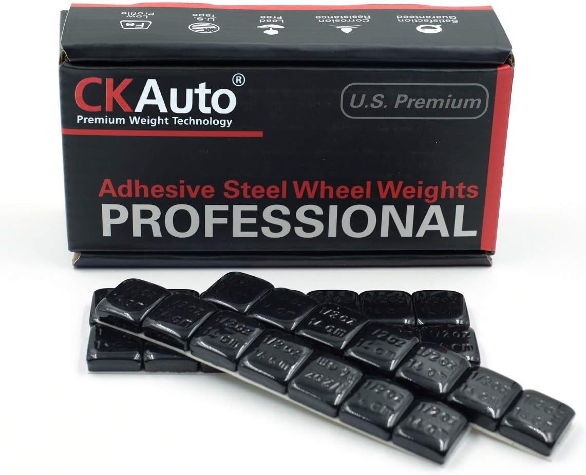 CKAuto 1/2oz, 0.5oz, Black Adhesive Stick on Wheel Weights, Easy Peel