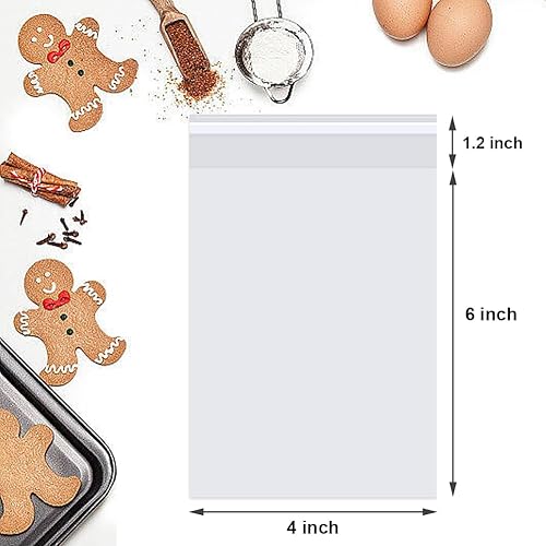 Miniatura 2 de Bolsas de celofán autosellantes de 4 x 6 pulgadas, 200 bolsas transparentes autoadhesivas para galletas con sellado, bolsa de plástico resellable