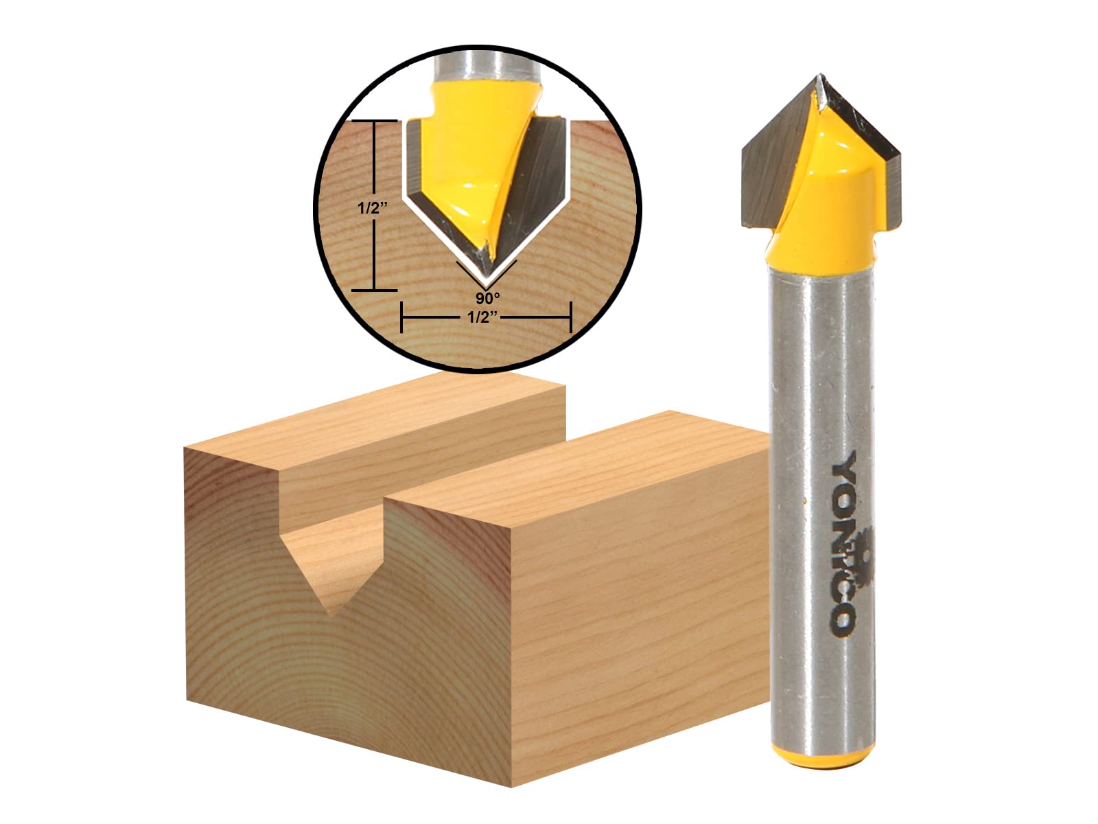 YONICO V Groove Router Bit 90 Degree X 1/2-Inch Diameter 1/4