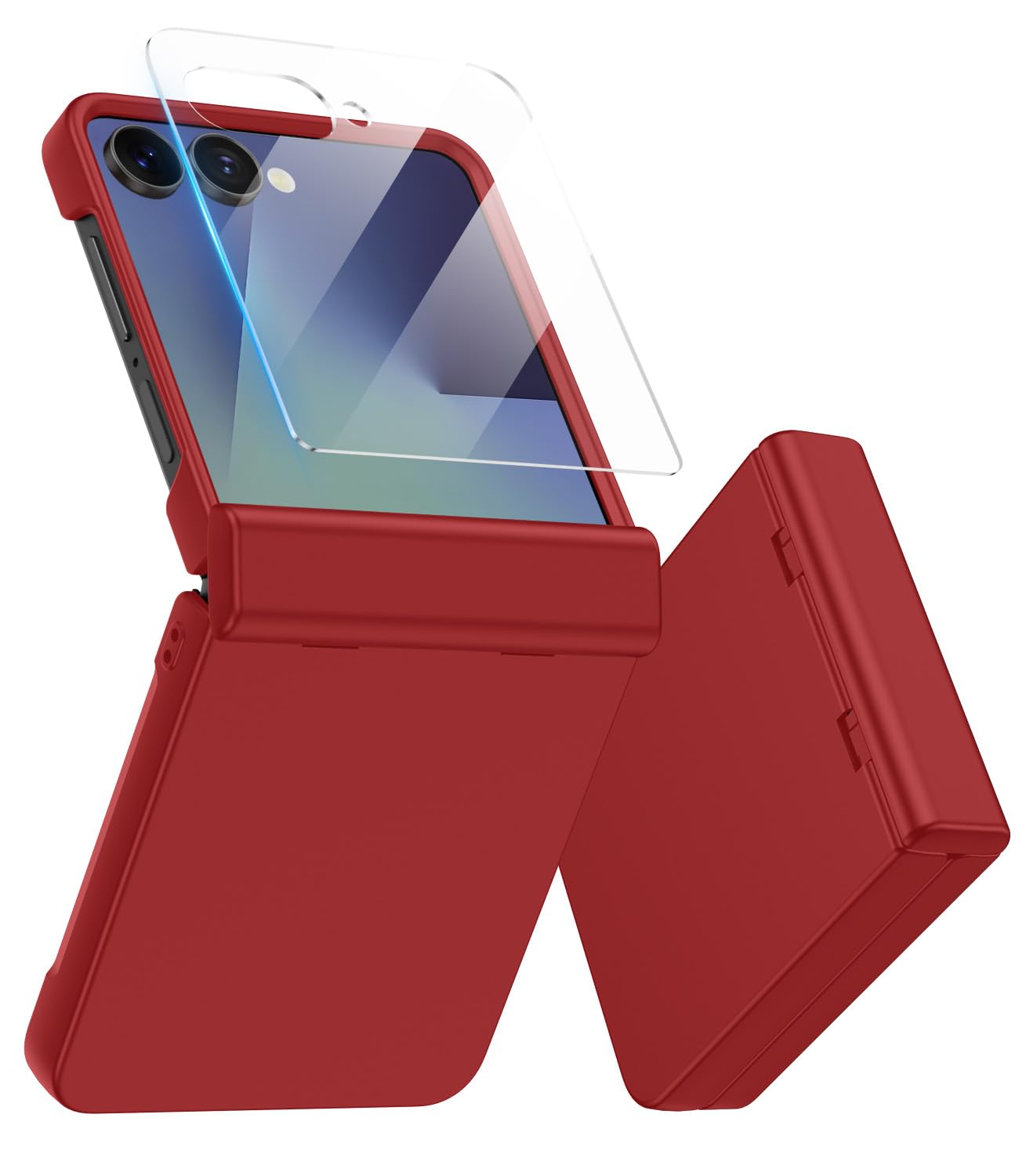 MAKAVO for Samsung Galaxy Z Flip 7 Case, Built-in Outer Screen Protector & Hinge Protection, Z Flip7 Slim Fit Hard Full Body Shockproof Phone Cover,