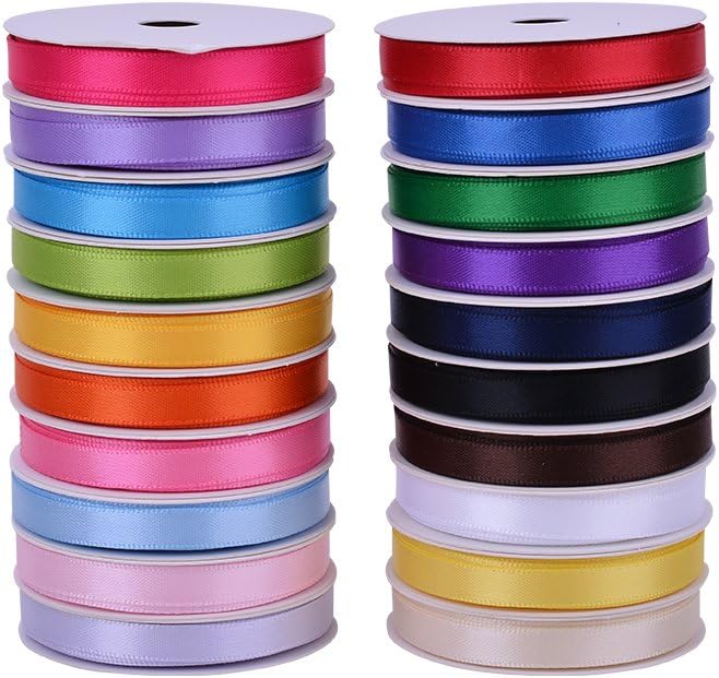 Ribest 1/4 Inch Solid Double Face Satin Ribbon Set for Gift Wrapping Crafts and Hair Bows-100 Yards (5 Yards*20 Colors)
