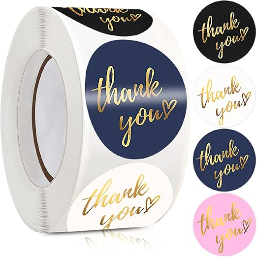 500 Pcs 1.5 inch Thank You Stickers, 4 Colors with Gold Foil Design Roll Round Stickers Thank You Labels for Packaging Card Order Baking Decoration Party Favors Halloween Christmas