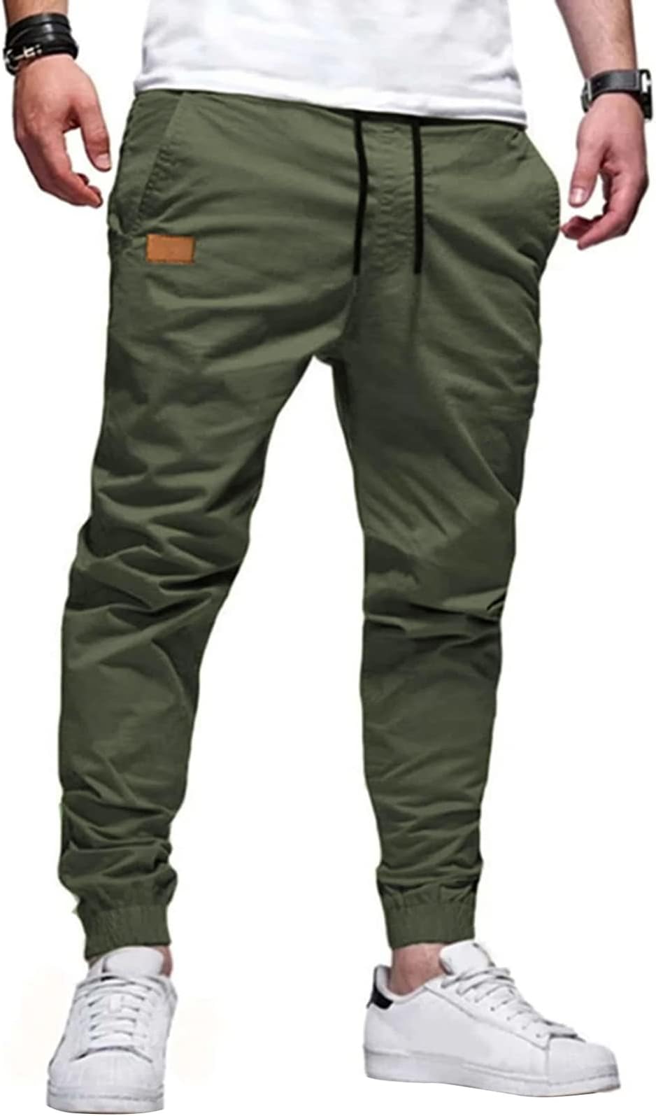 Work Pants for Men Stretch Elastic Waist Drawstring Jogging Pants Casual Cargo Pants Tapered Sweatpants with Multi Pocket,US 38(XL),Brown