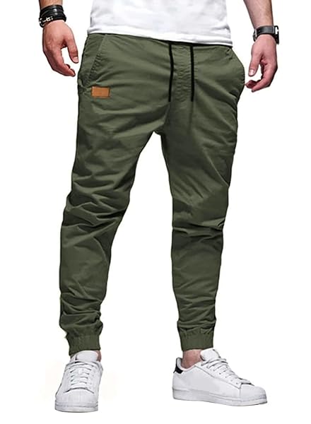 JMIERR Mens Casual Joggers Pants - Cotton Drawstring Chino Cargo Pants Hiking Outdoor Twill Track Jogging Sweatpants Pants