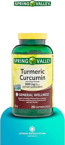 Miniatura 6 de Spring Valley - Curcumina de cúrcuma de 500 mg, con jengibre en polvo, 250 unidades de bienestar general, cápsulas de curcumina de cúrcuma,