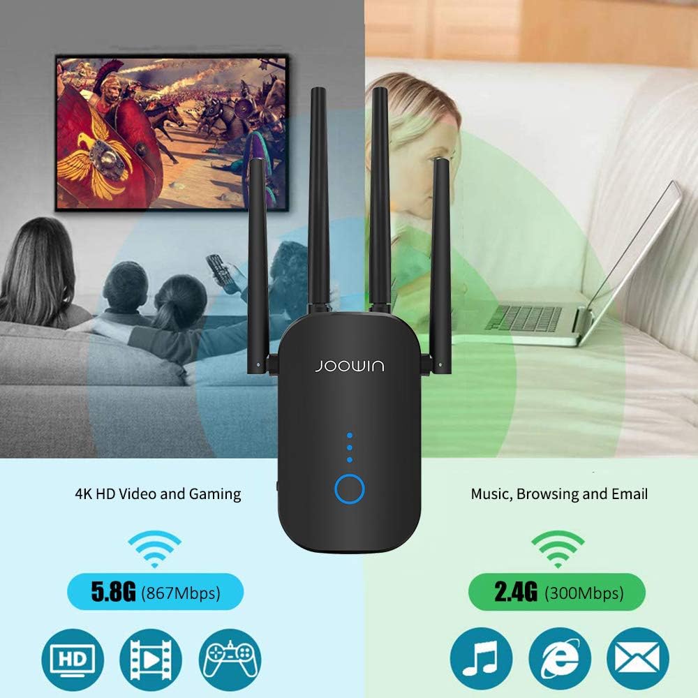 Review JOOWIN WiFi Extender 1200mbps Dual Band 2.4G&5.8G WiFi Signal Range Extender WiFi Repeater Booster 1500sq.ft WiFi Range Extender for Home, Easy Setup, Wall Plug (Support Repeater/Bridge Mode) Big Sale JOOWIN WiFi Extender 1200mbps Dual Band 2.4G&5.8G WiFi Signal Range Extender WiFi Repeater Booster 1500sq.ft WiFi Range Extender for Home, Easy Setup, Wall Plug (Support Repeater/Bridge Mode)
