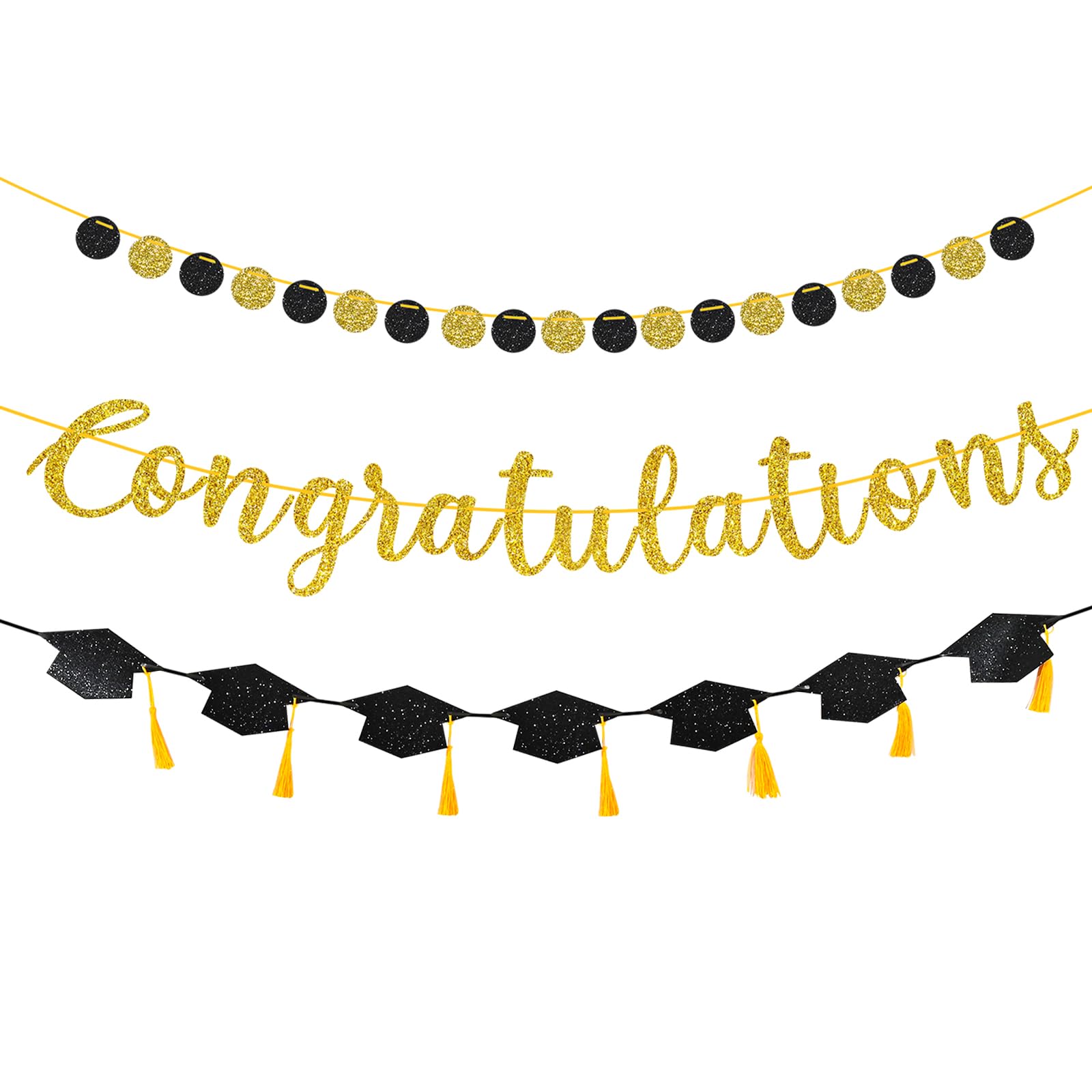 Pre-Strung Congratulations Banner Set, Gold Glitter Decor with Real Tassels, Ideal for Graduation Decorations 2026, Promotion, Retirement, Engagement