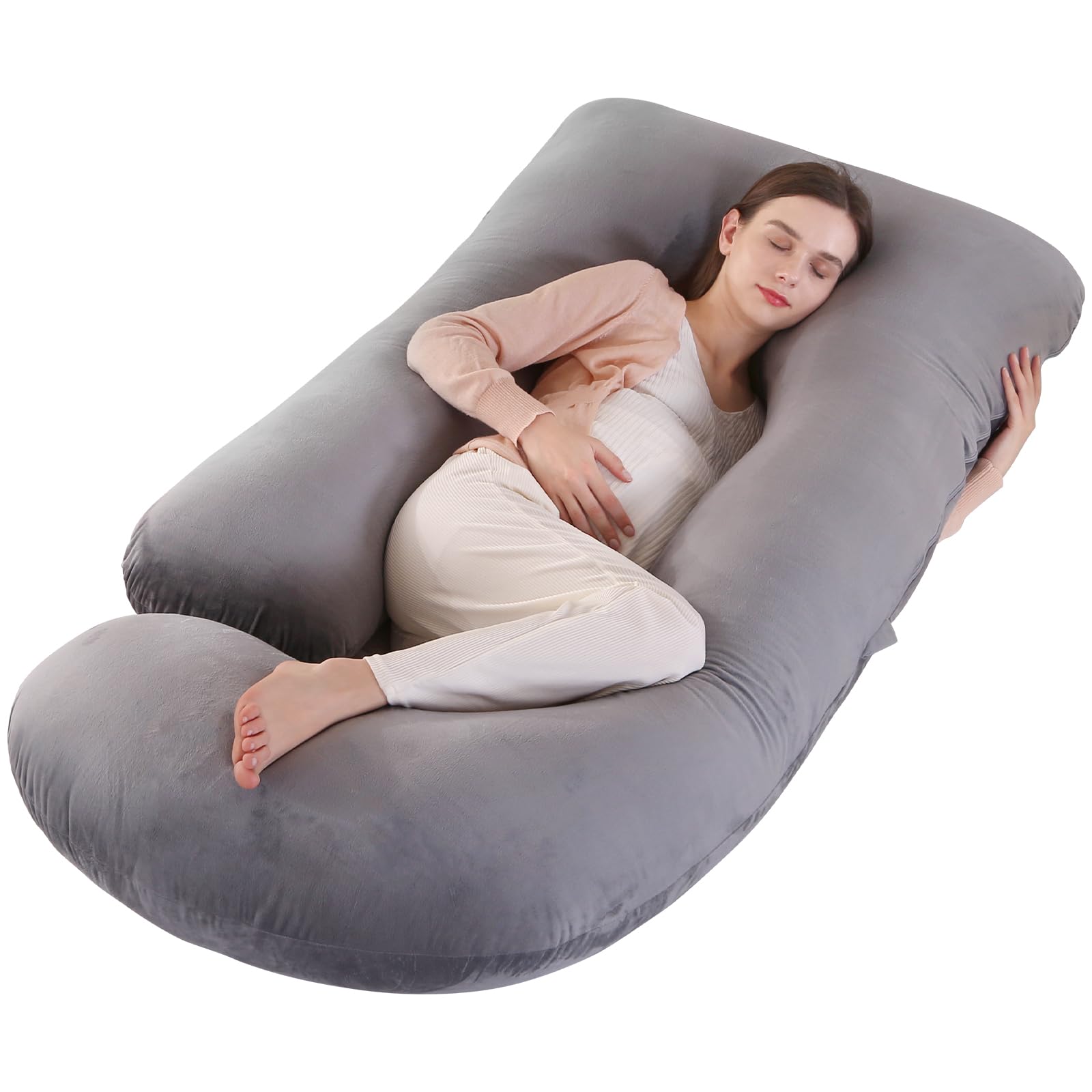 Labtec Oreillers de grossesse pour dormir, oreillers de maternité et de corps en velours en forme de U, oreiller pour tout le corps, hanches de maternité, jambes, ventre pour la grossesse et coussin