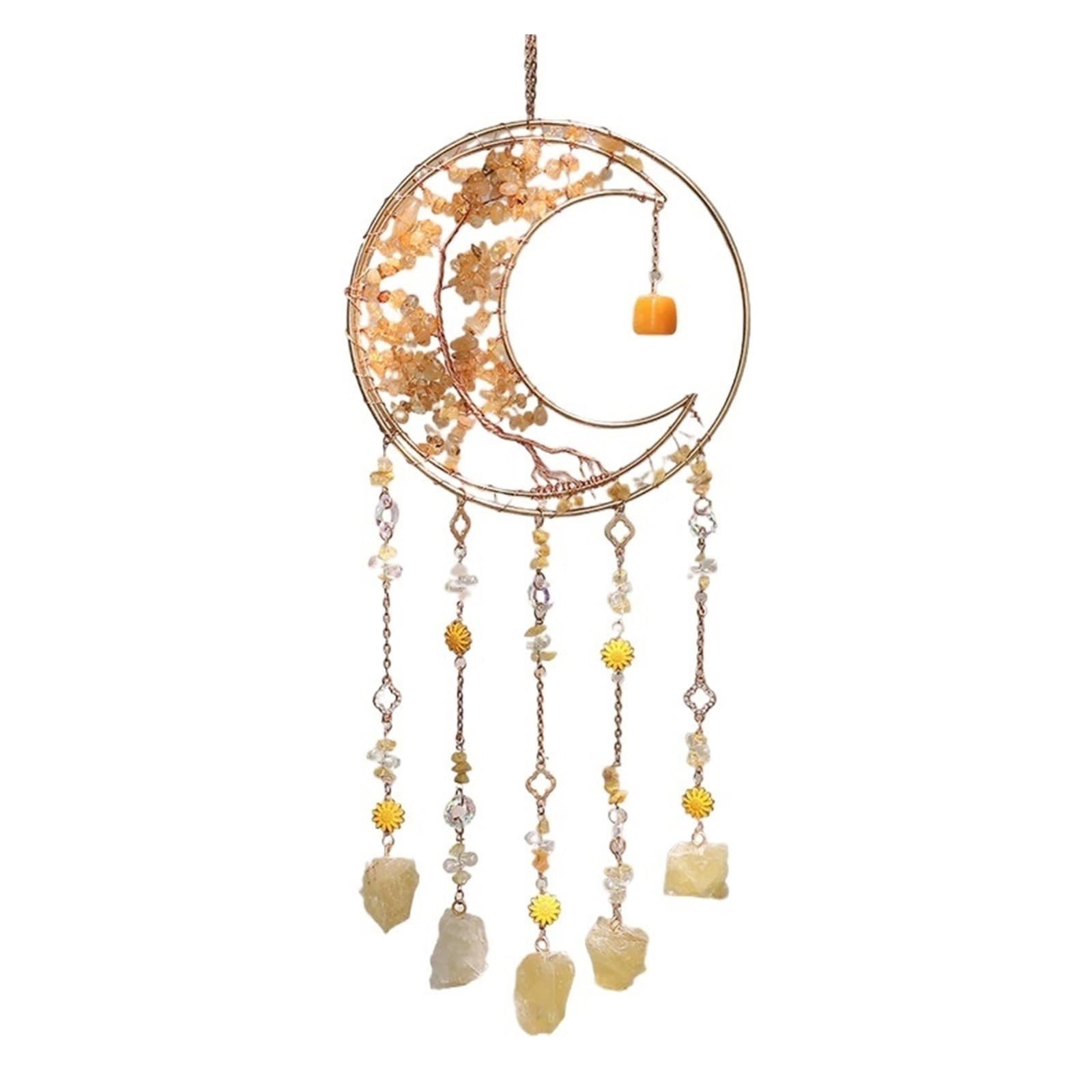 Crystal Sun Catcher Natural Stone Gems Agate Quartz Amethyst Citrine Suncatcher Moon Dream Catchers Hanging Home Decor Gift For Bedrooms(Color5)