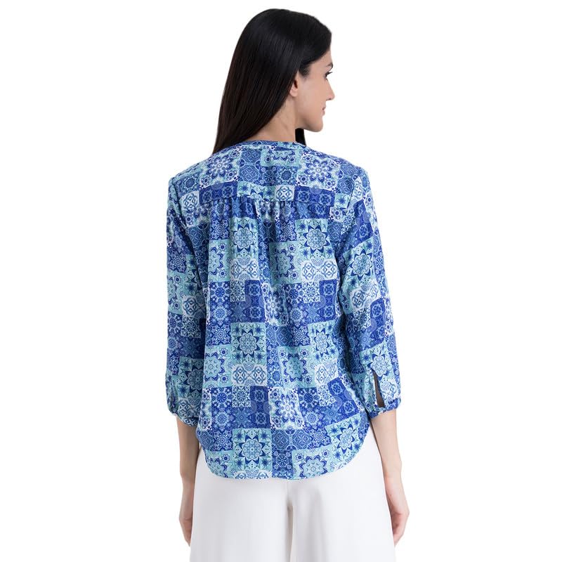 Image of FableStreet Women Formal & Casual Top | V-Neckline with Gathered Back Detail & Three-Quarter Sleeves | Premium Satin Fabric for Office Wear & Sophisticated Outings