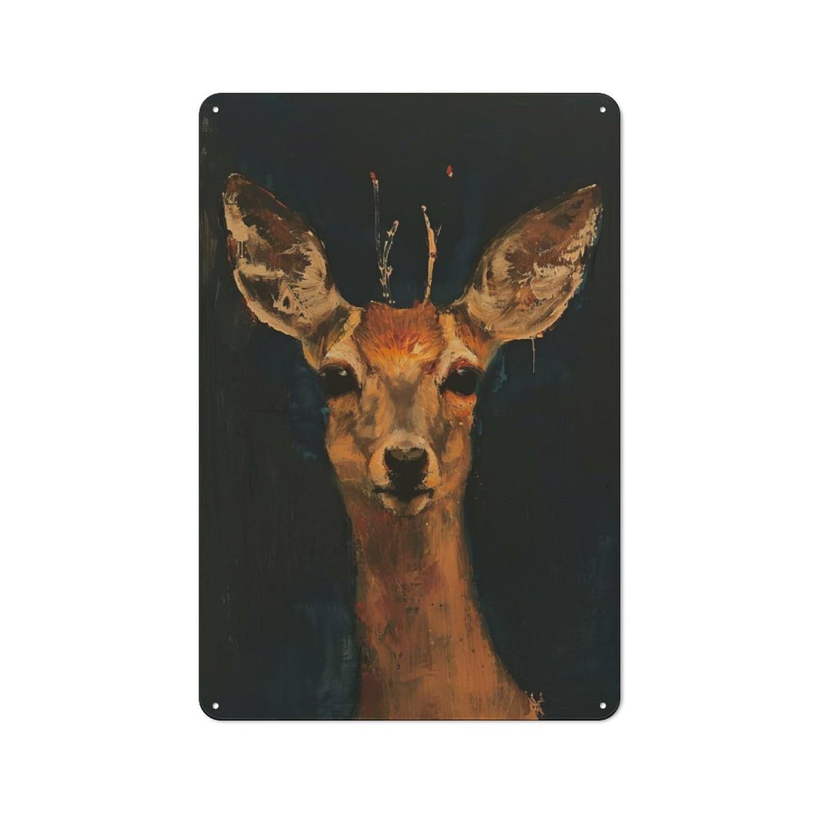 Junmoney Deer Portrait Painting Printed Metal Sign 30X20cm For Guest Room Or Hallway, Suited To Home Decor Collectors