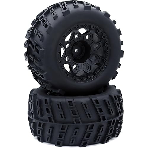 Surpass Hobby 1/10 Scale Monster Truck Tires and Wheel Rim 12mm Hex for HPI HSP Savage XS TM Flux ARRMA 1/10 Gorgon KDM.Racing Successor HNR H9801 Mars 2.8inch, 2pack