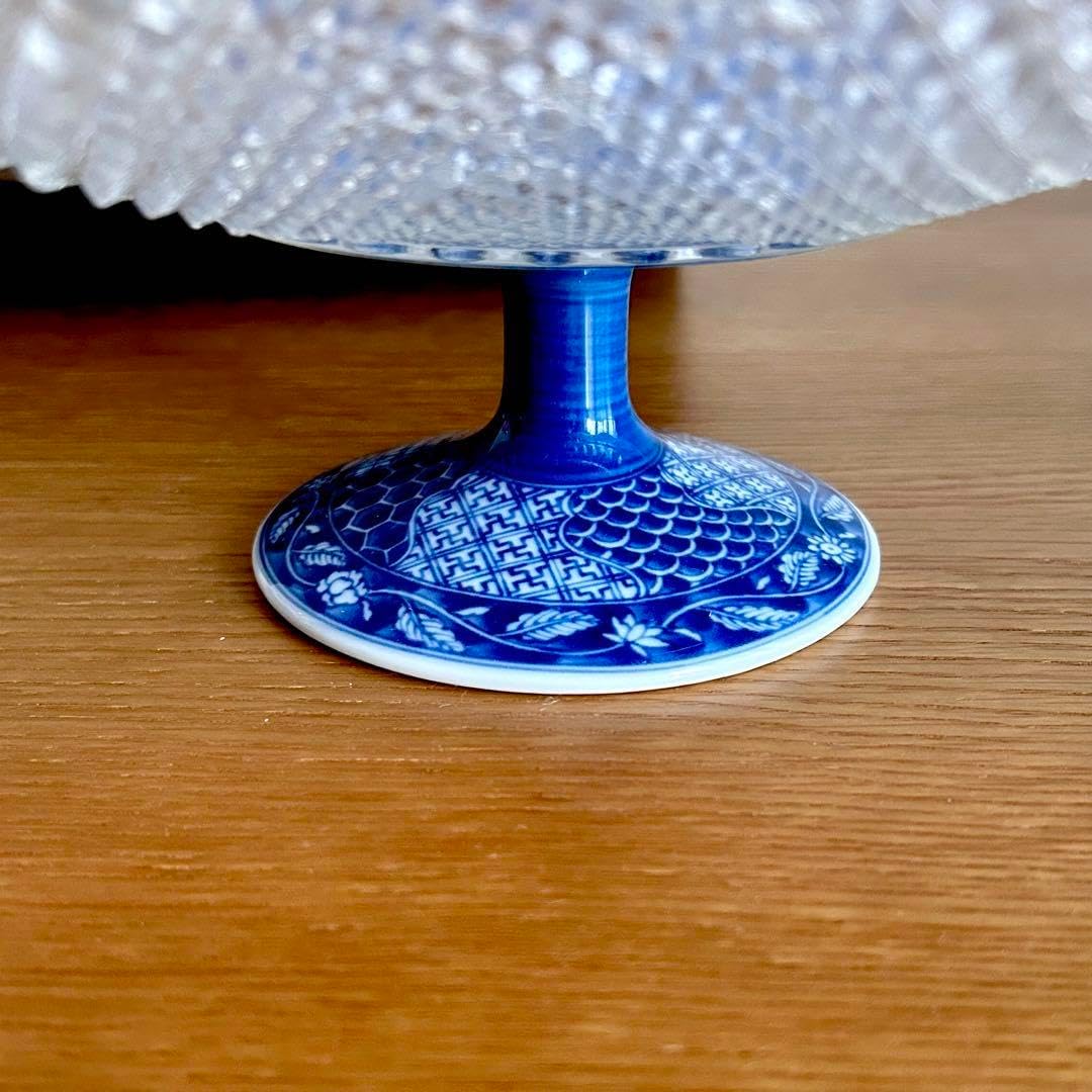 三洋陶器 龍峯窯 祥瑞フレアー高台皿 クリスタル ガラスコンポート皿