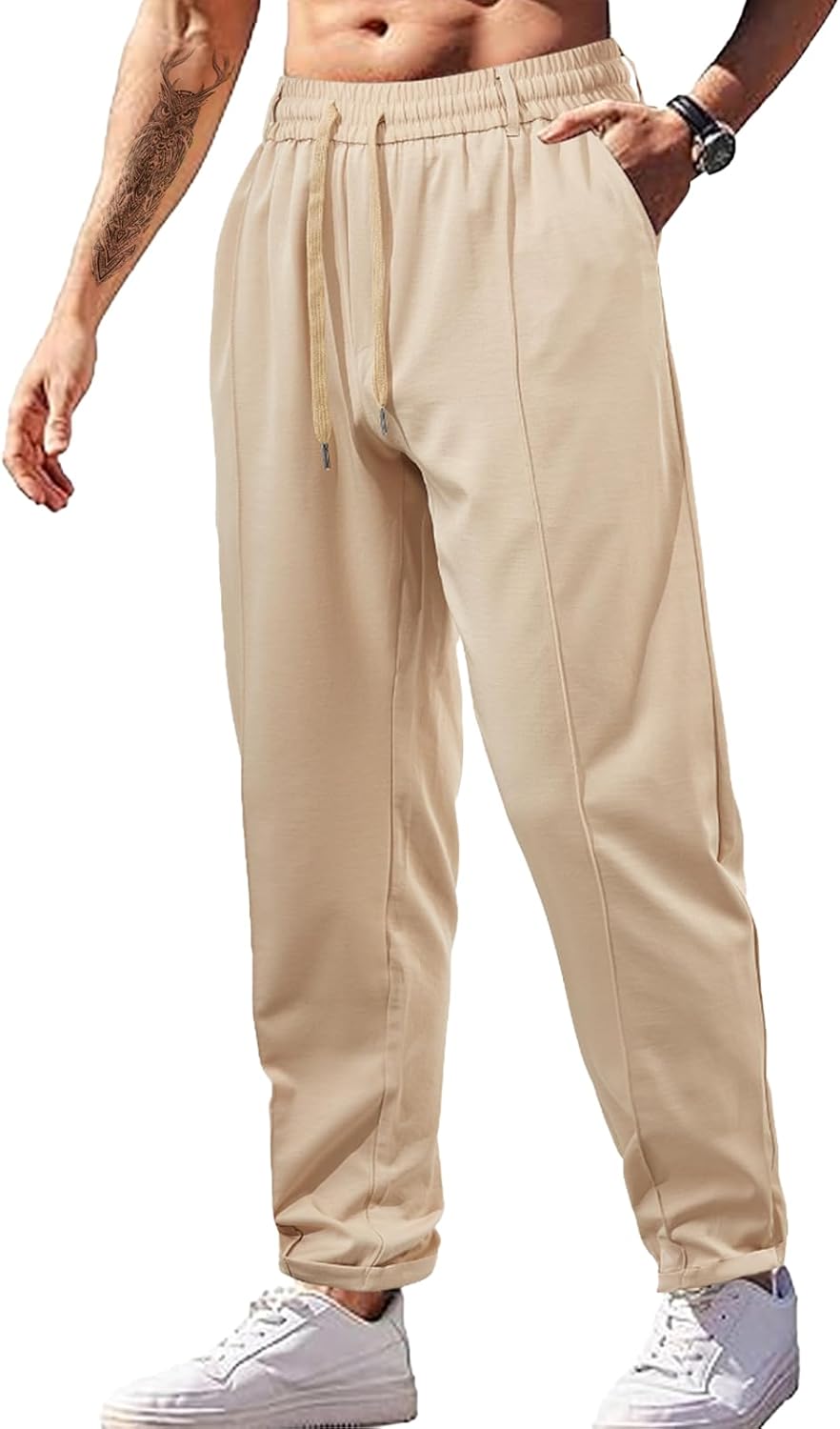 domirica Mens Solid Color Lightweight Sweatpants with Pockets Drawstring Elastic Waist Loose Fit Casual Trousers