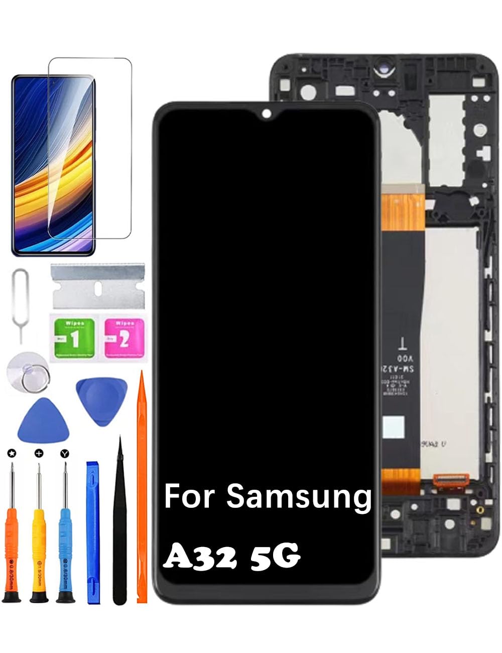 for Samsung A32 5G Screen Replacement with Frame for Samsung A326B A326BR A326U A326W LCD Display Touch Digitizer Assembly with Repair Part Tools (Not Fit A32 4G)