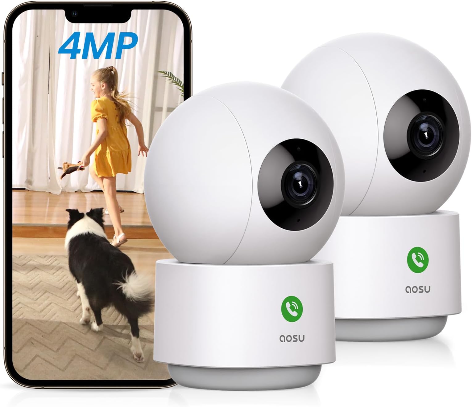 4MP Security Camera Indoor, 2.5K Baby Monitor Pet Camera 360° for Home Security, WiFi Camera with 5/2.4 GHz Wi-Fi, One-Touch Call, Smart Motion Tracking, IR Night Vision, Compatible with Alexa