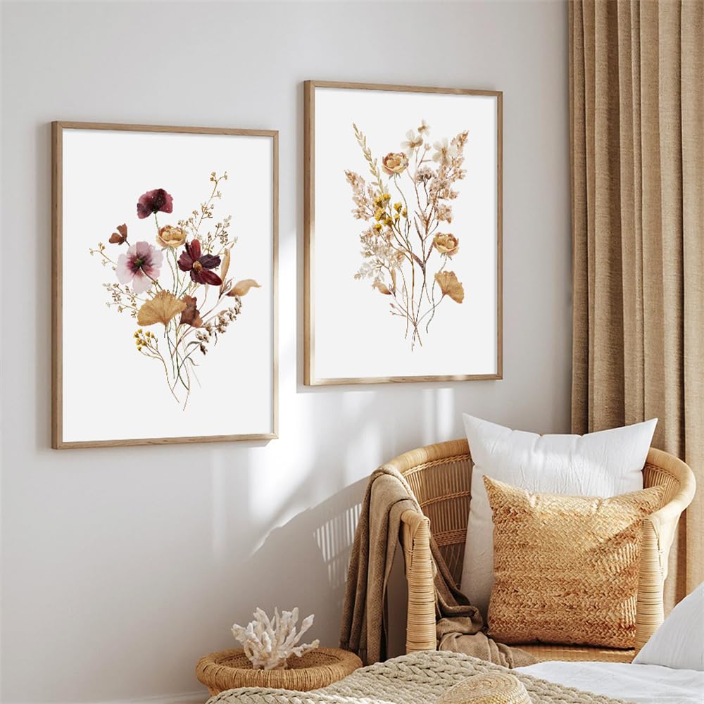 WUHBCZ Pictures,Abstract Watercolor Flowers Leaves Botanical Wildflower Posters Wall Art Canvas Prints Painting Picture Living Room Kitchen Home Decor-50 * 60cm*2PCS (No Frame)