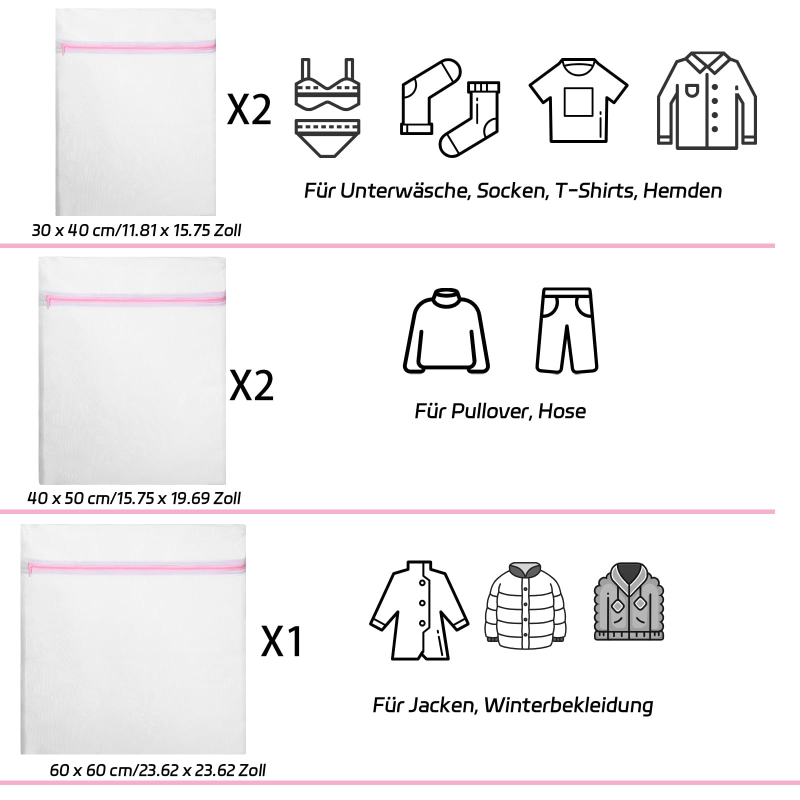 OTraki 2 stuks wasnet, groot, 40 x 50 cm, opvouwbare wasmand, waszakken