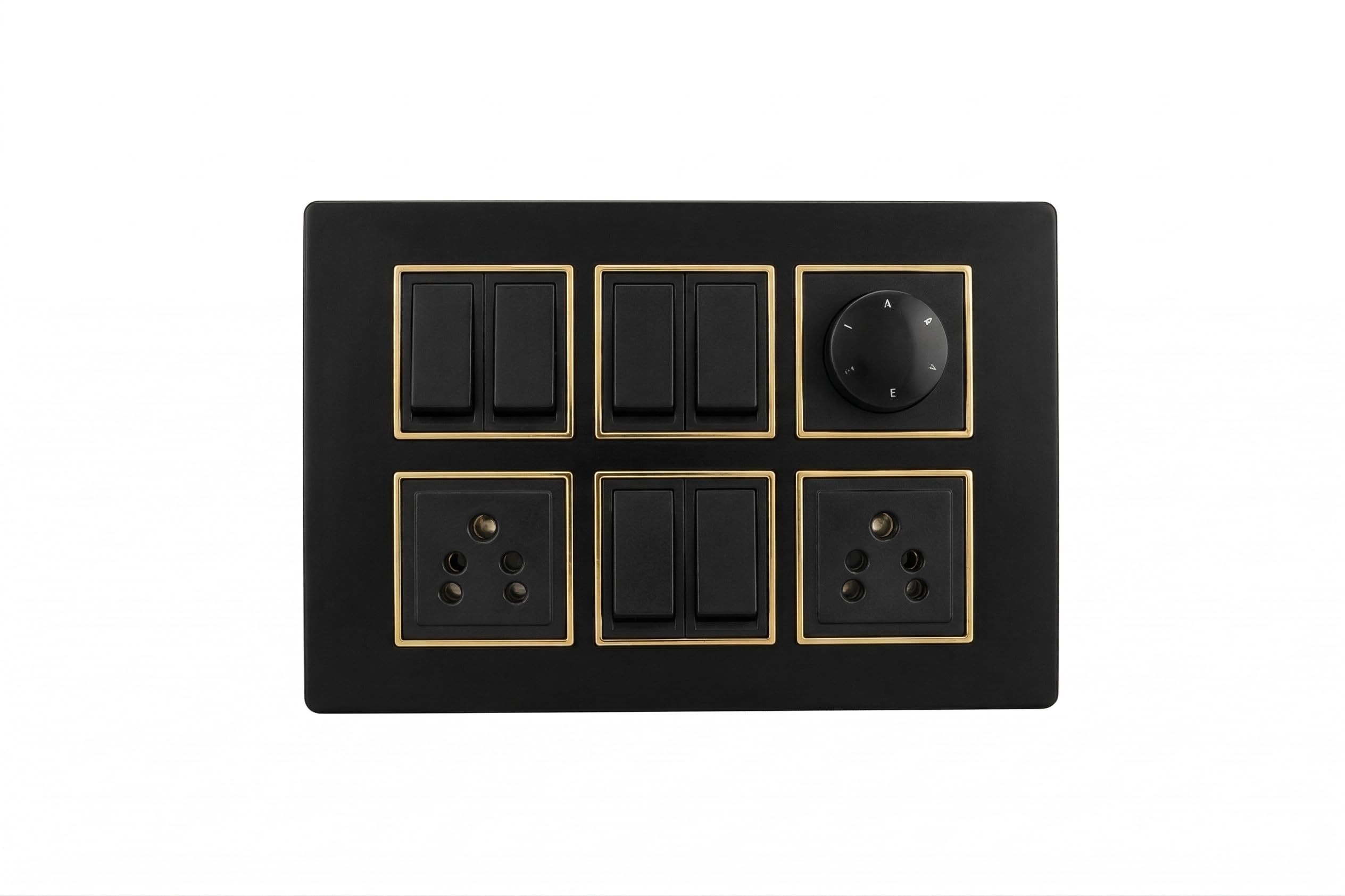 Modular Wall Surface Board with ISI Certified Switches, 2 Sockets, Black, PVC Body, Copper Wiring, Surface Mount, Rectangular-image-1
