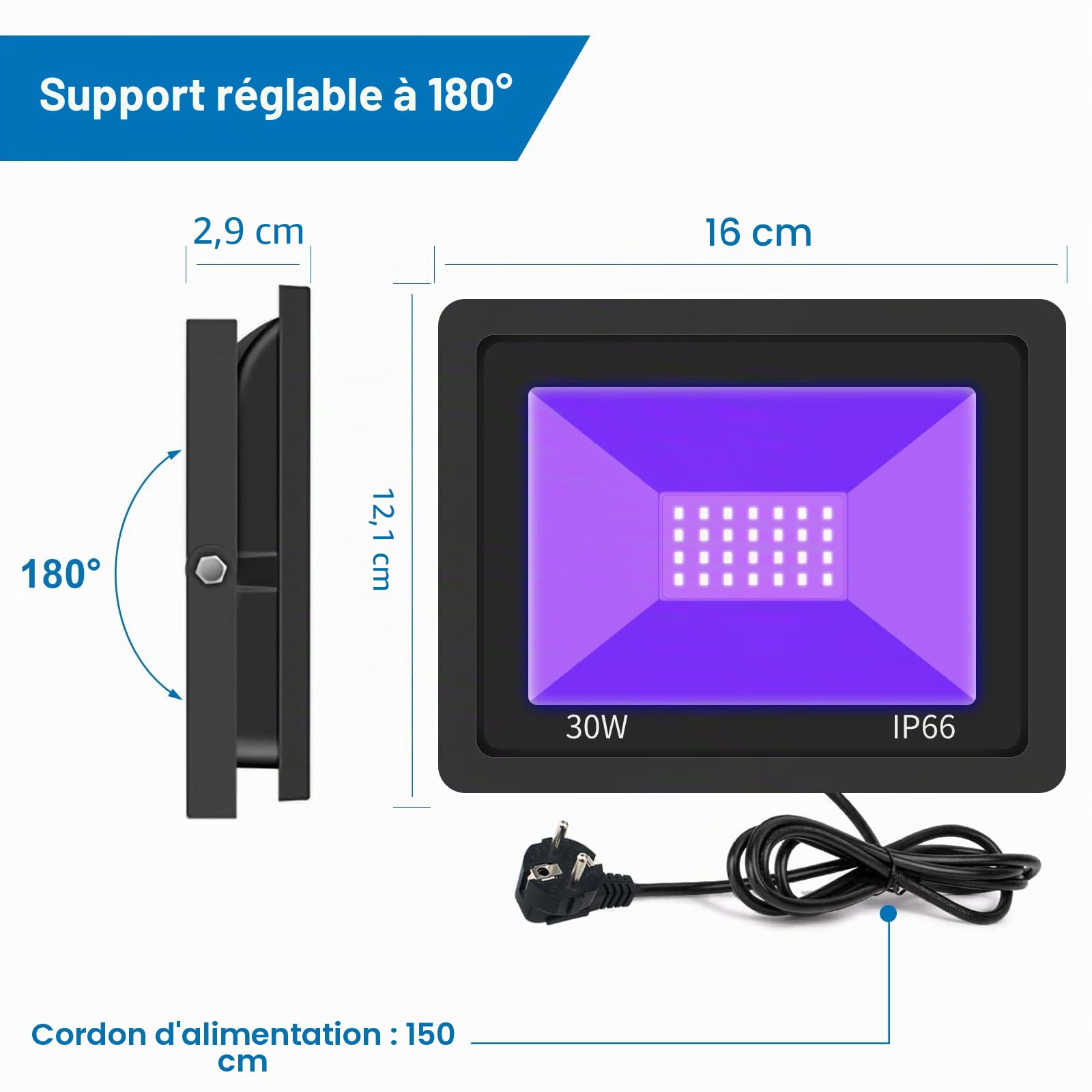 Eleganted 30W UV Projecteur LED 395nm Lumière Noire IP66 Lumière Violette LED Barre de Scène Effet Éclairage DJ Déco Soirée Fête Anniversaire Mariage Concert Peinture Fluorescente
