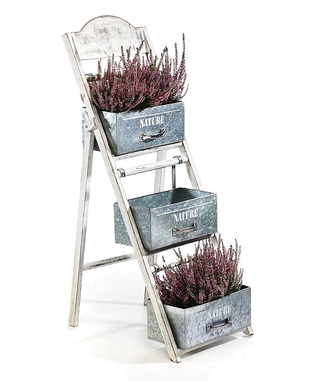 Kobolo Pflanzleiter Regal mit Blumenkästen I Weiß I aus 5x41x89 cm