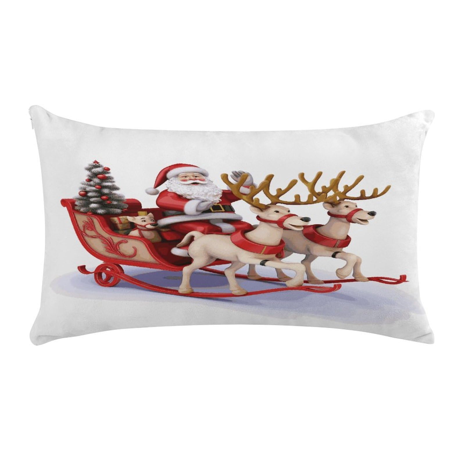 Santa Claus Reindeer Sled Pillow Case Decorative Rectangle Throw Pillow Cover Soft Plush Pillowcase Cozy Cushion Case Modern Pillow Sham Cushion Cover for Bedroom Sofa Couch 20 X 12 Inch