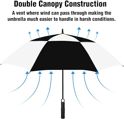 Miniatura 10 de Sombrilla de golf grande 586268 pulgadas, paraguas de golf de abierto automático, extragrande, doble toldo con ventilación, resistente al viento,