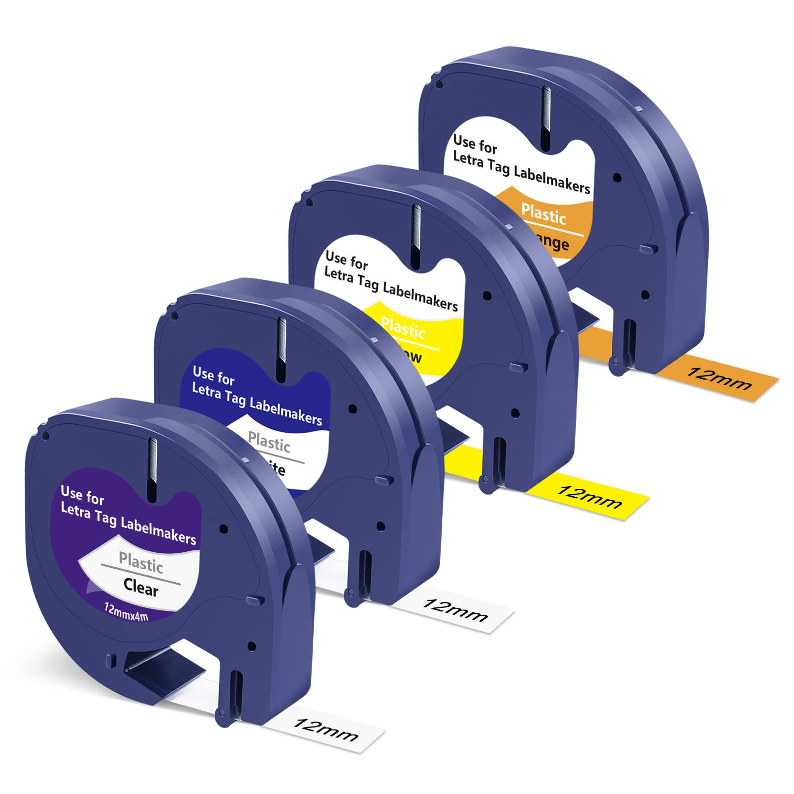 TITBITTITBIT 4X Compatible for Dymo LetraTag Label Tape Transparent/White/Yellow/Orange LetraTag Refills Tape 12mm x 4m for Dymo LetraTag LT100H LT100T LT110T XR QX50 2000