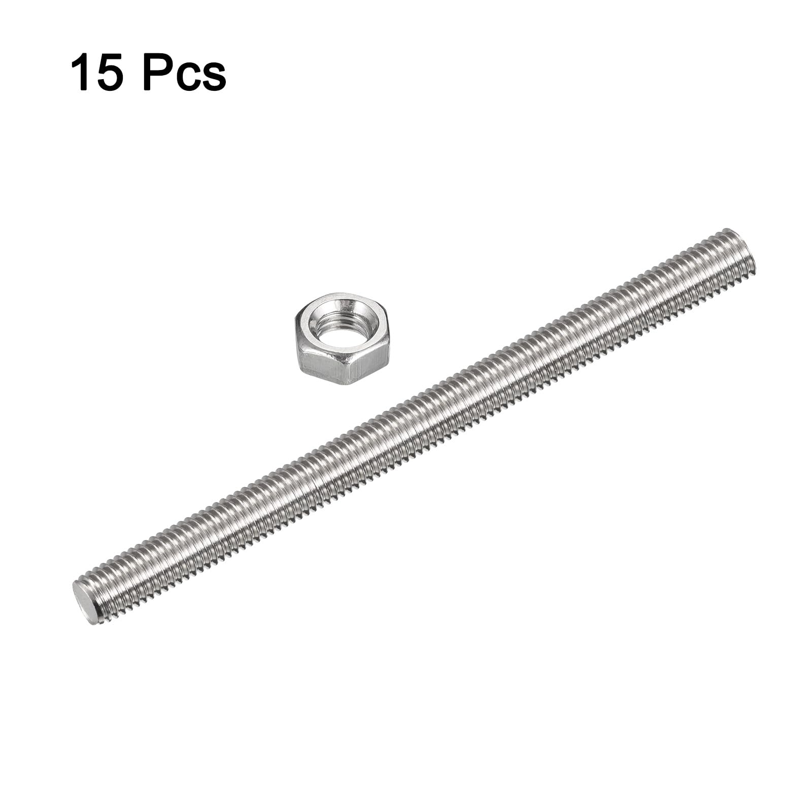 QUARKZMAN 15 Paquete M10 x 350mm Totalmente Roscada Varilla con 15 Paquete Hexagonales Tuercas, 1,5mm Rosca Paso 304 Inoxidable Acero Derecha Mano Roscada Varillas Barra Pernos
