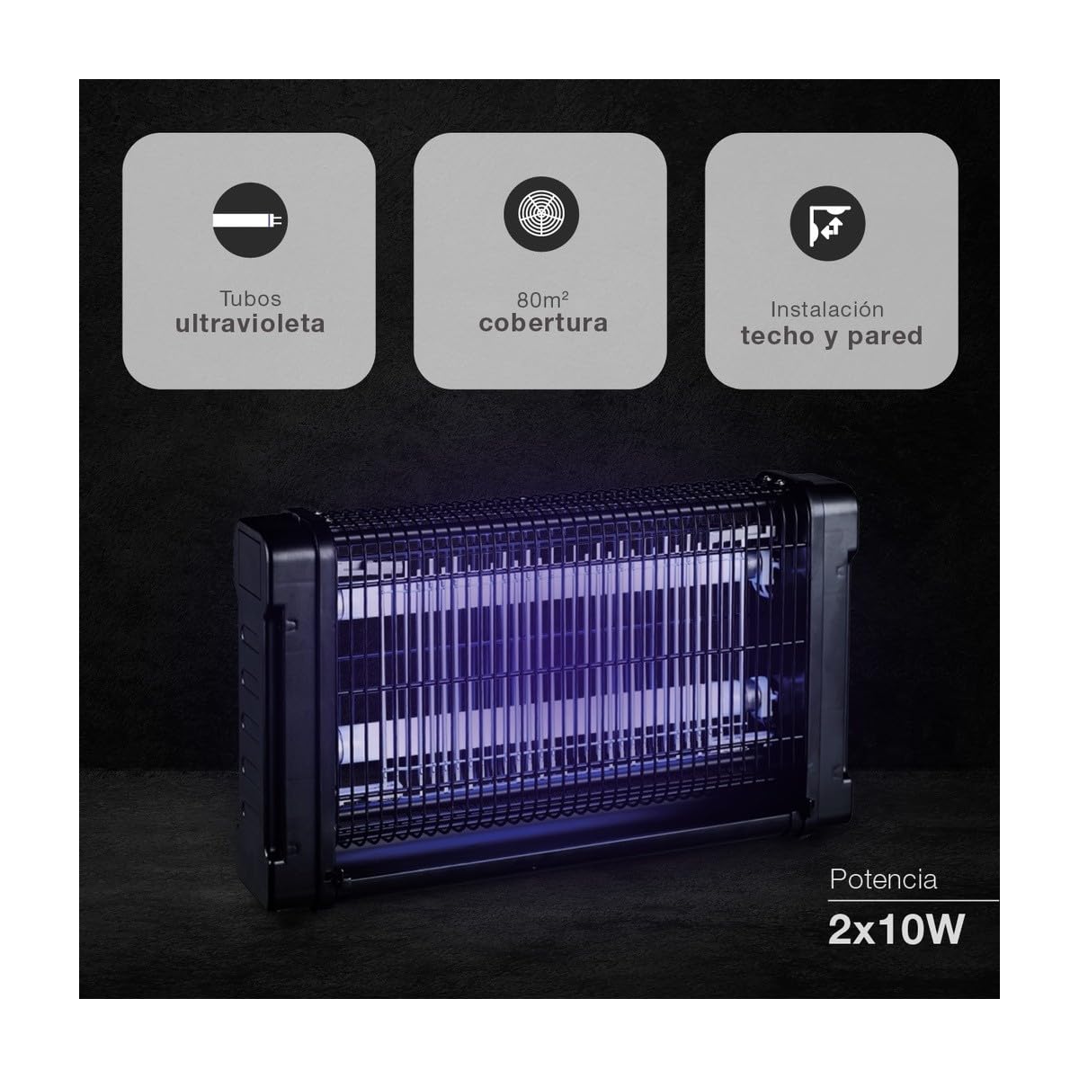 INTEC - Lampada Anti Zanzara Neon UV 20W Interno/Esterno - Trappola per insetti nera 80m² Griglia ad alta tensione Elimina mosche, zanzare e insetti volanti