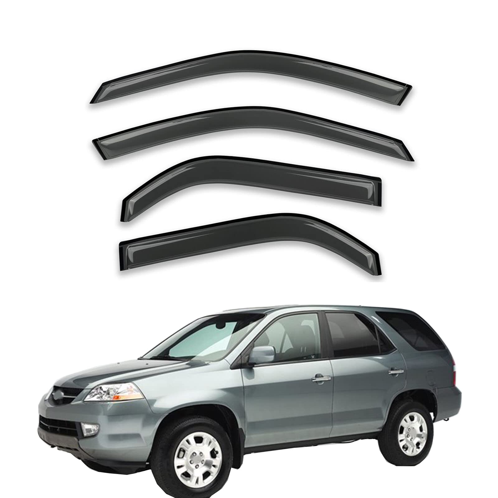 Window Visors / Rain Guards For 2001-2006 Acura MDX - 4pc Smoke Tinted Tape-On Set - View #7