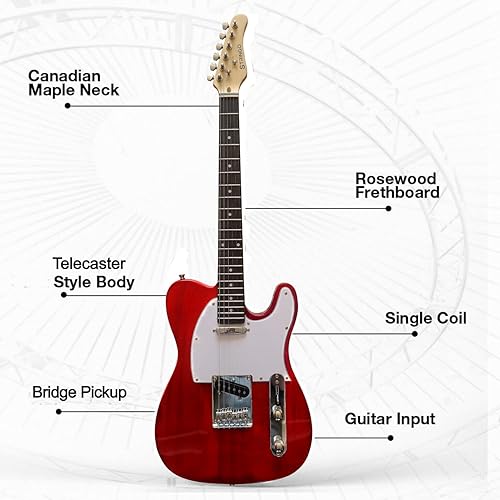 Miniatura 2 de Kit de guitarra eléctrica roja para principiantes de tamaño completo de 39 pulgadas guitarra estilo Tele amplificador de 20 W 3 púas correa de