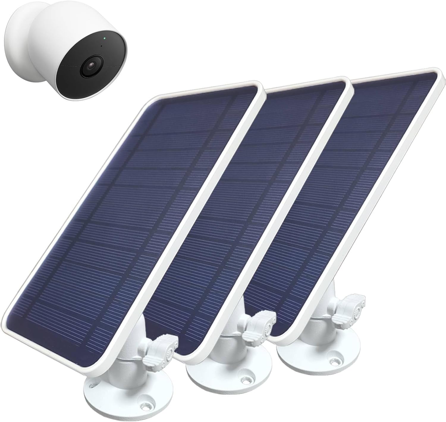Solar Panel for Google Nest Cam Outdoor or Indoor (Battery) - Solar Panel Charger for Google Nest Camera, with 10FT Weatherproof Charging Cable & Adjustable Aluminum Alloy Mount, 3 Pack