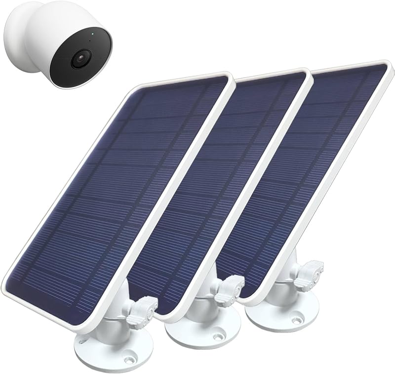 Kit com 3 Painéis Solares DIANMU para Google Nest Cam com Bateria, Conector Magnético e Suporte de Alumínio 360°