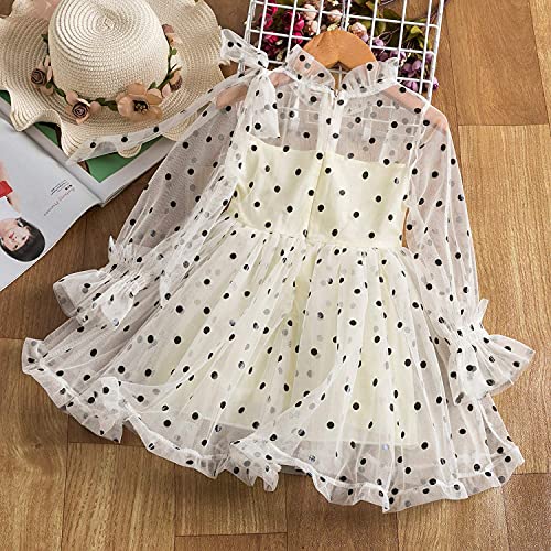 Ttyaovo Princess Girl Lace Dress Casual Flower Girls Baby Polka Dots #226_A Yellow 3-4 Years #TOP3